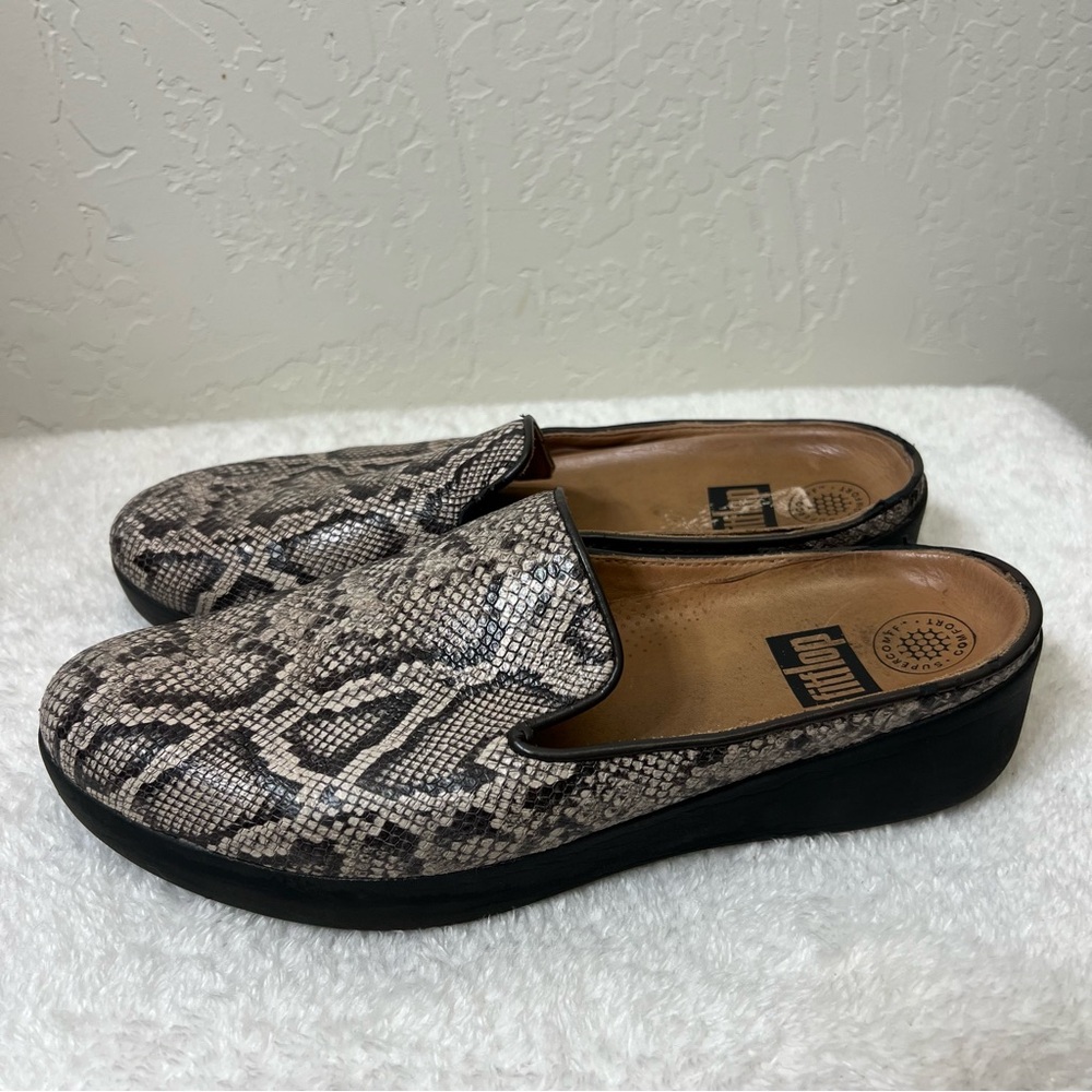 FitFlop Superskate leather slip-on mule shoes in a snake print Size 8.5 - Picture 3 of 12